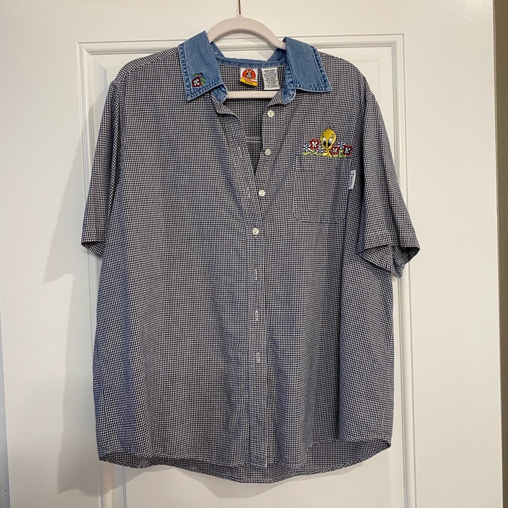 Gingham tweety bird button down